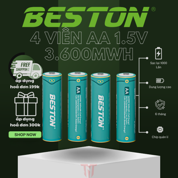 Hộp 4 Pin sạc 2A 1.5V Lithium Beston - AA - 3600mWh ( 2AN-100), pin đồ chơi, pin karaoke,pin máy ảnh