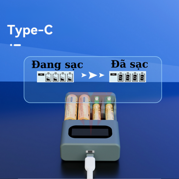 Bộ Sạc Pin BESTON M9501 sạc cả 2 loại 1.2V/1.5V AA AAA cổng sạc USB-C Sạc nhanh Tự ngắt Màn hình LCD