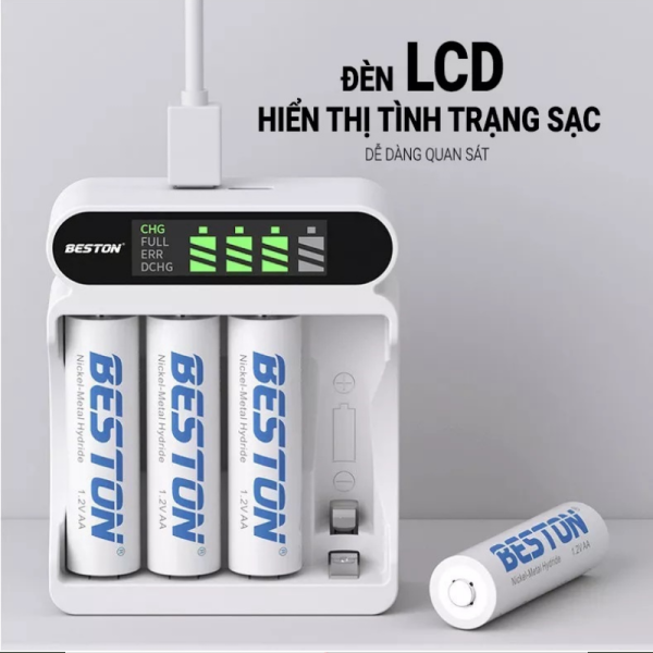 Sạc Pin AA AAA Beston C9023L - Tự ngắt sạc khi đầy - Có màn hình LCD hiển thị pin - Hàng chính hãng