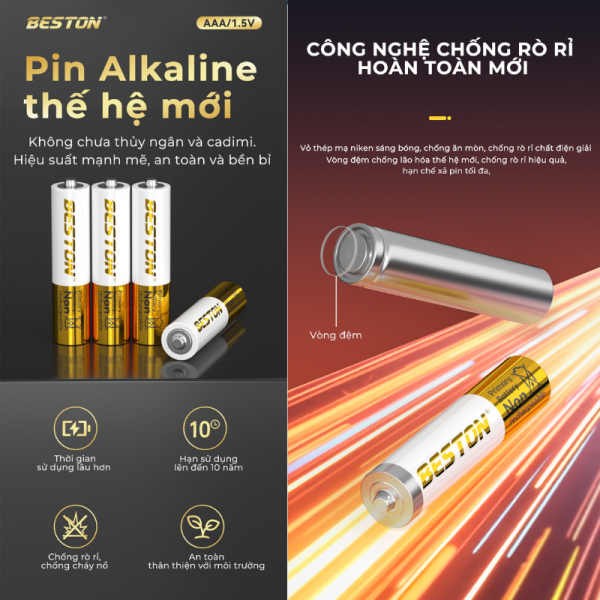 Pin Beston 1.5V Alkaline AA AAA pin karaoke, pin đồ chơi , điều khiển, đèn led, pin đồng hồ