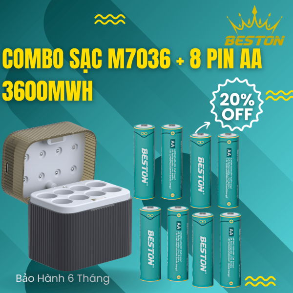 Hộp sạc pin AA 1.5V BESTON 8 slot AA 1.5v mẫu mới M7036p