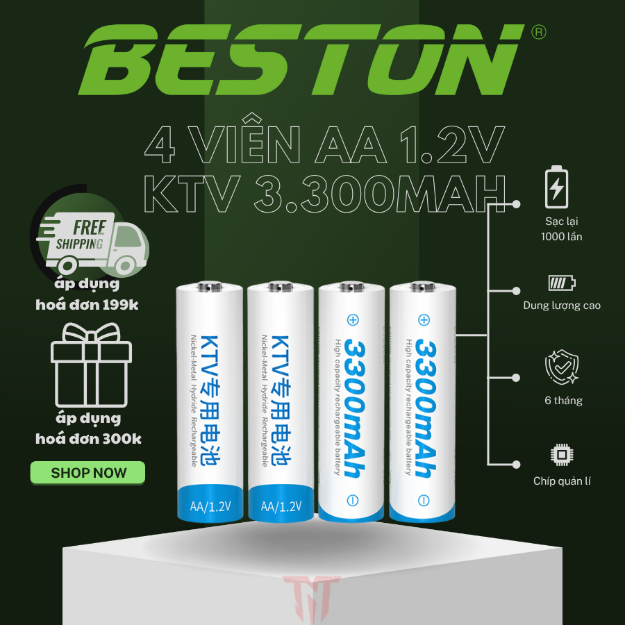 Pin sạc Beston KTV AA 1.2V – 3300mAh. (hộp 4 viên)